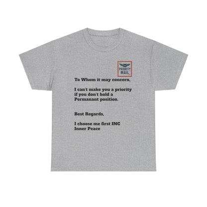 Priority Mail Unisex Heavy Cotton Tee - Casual Statement Shirt, Gifts for Friends, Unique Humor Tee, Everyday Wear, Self-Care Apparel