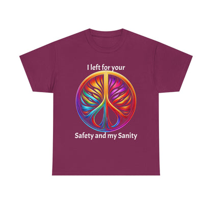 Colorful Tree of Life Peace sign Unisex Heavy Cotton Tee, I left for your safety