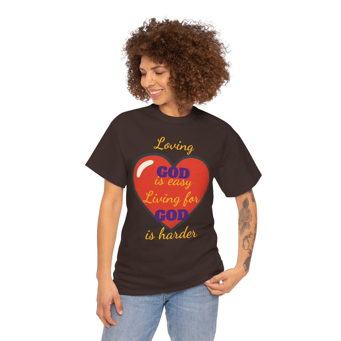 Loving God is easy Heavy Cotton Tee, Christian T-Shirt, Faith-Based Apparel, Inspirational Gift, Casual Wear