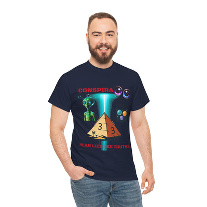 Unisex Heavy Cotton Tee - Conspiracy Theories Graphic Shirt, Casual Gift, Everyday Wear, Cool Tees for Men and Women, Unique Gift Idea