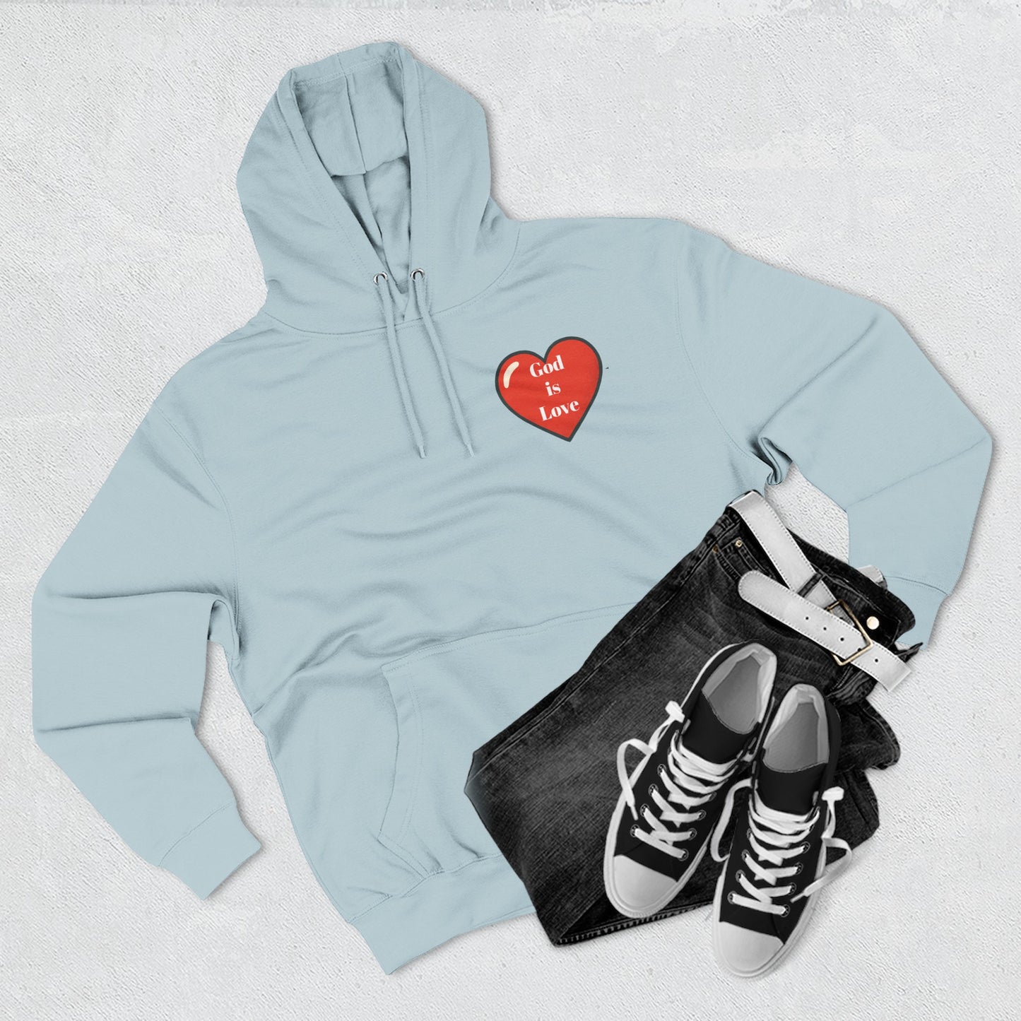 Three-Panel Fleece Hoodie with Heart and Love Design, Cozy Gift for Valentine's Day, Wearable Art, Comfort Wear, Affirmation Clothing