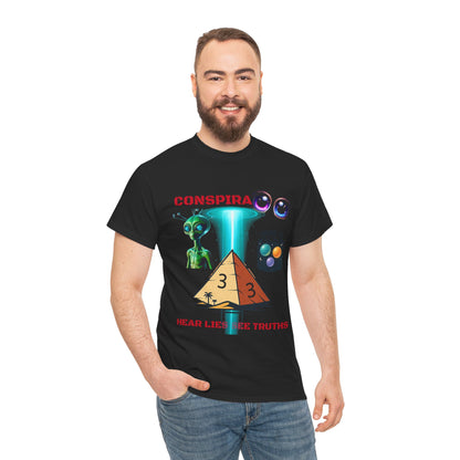 Unisex Heavy Cotton Tee - Conspiracy Theories Graphic Shirt, Casual Gift, Everyday Wear, Cool Tees for Men and Women, Unique Gift Idea