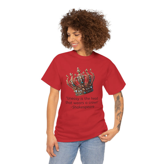 Shakespeare Quote uneasy is the head Unisex Heavy Cotton Tee