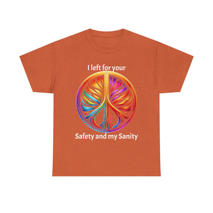 Colorful Tree of Life Peace sign Unisex Heavy Cotton Tee, I left for your safety