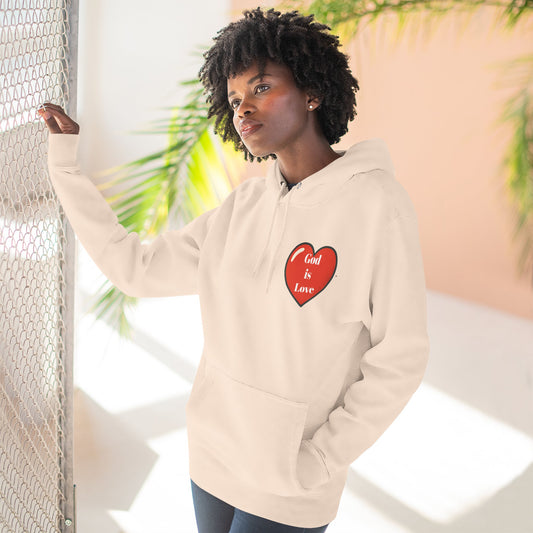 Three-Panel Fleece Hoodie with Heart and Love Design, Cozy Gift for Valentine's Day, Wearable Art, Comfort Wear, Affirmation Clothing