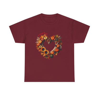 Heartfelt Love Fall Unisex Heavy Cotton Tee, Autumn Gift, Cozy Fall Style, Seasonal Tee, Heart Design, Casual Wear