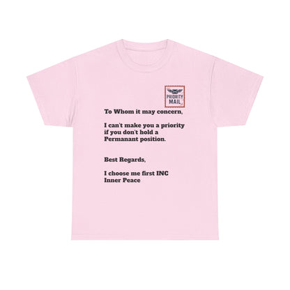 Priority Mail Unisex Heavy Cotton Tee - Casual Statement Shirt, Gifts for Friends, Unique Humor Tee, Everyday Wear, Self-Care Apparel