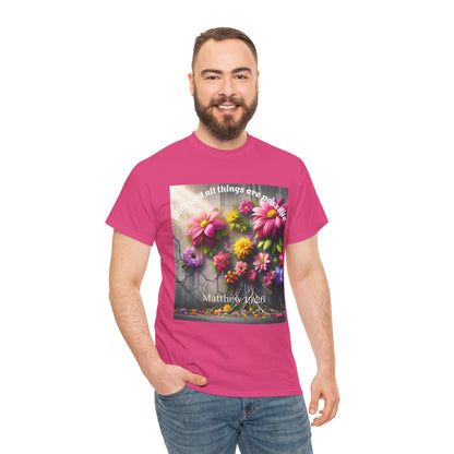 Floral Inspirational Unisex Heavy Cotton Tee - "With God All Things Are Possible"
