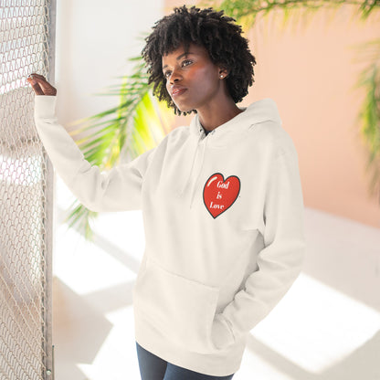 Three-Panel Fleece Hoodie with Heart and Love Design, Cozy Gift for Valentine's Day, Wearable Art, Comfort Wear, Affirmation Clothing