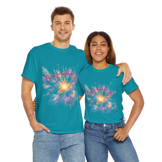 Colorful Floral 'Orgasmic' Unisex Heavy Cotton Tee, Summer Fashion, Graphic Tee, Gift for Her, Casual Wear, Party Top