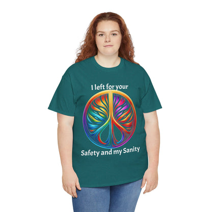 Colorful Tree of Life Peace sign Unisex Heavy Cotton Tee, I left for your safety