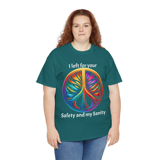 Colorful Tree of Life Peace sign Unisex Heavy Cotton Tee, I left for your safety