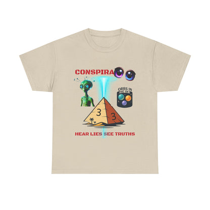 Unisex Heavy Cotton Tee - Conspiracy Theories Graphic Shirt, Casual Gift, Everyday Wear, Cool Tees for Men and Women, Unique Gift Idea