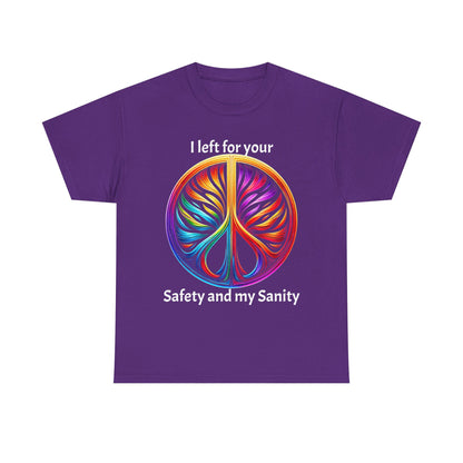 Colorful Tree of Life Peace sign Unisex Heavy Cotton Tee, I left for your safety