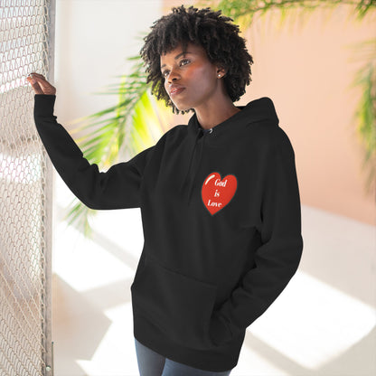 Three-Panel Fleece Hoodie with Heart and Love Design, Cozy Gift for Valentine's Day, Wearable Art, Comfort Wear, Affirmation Clothing