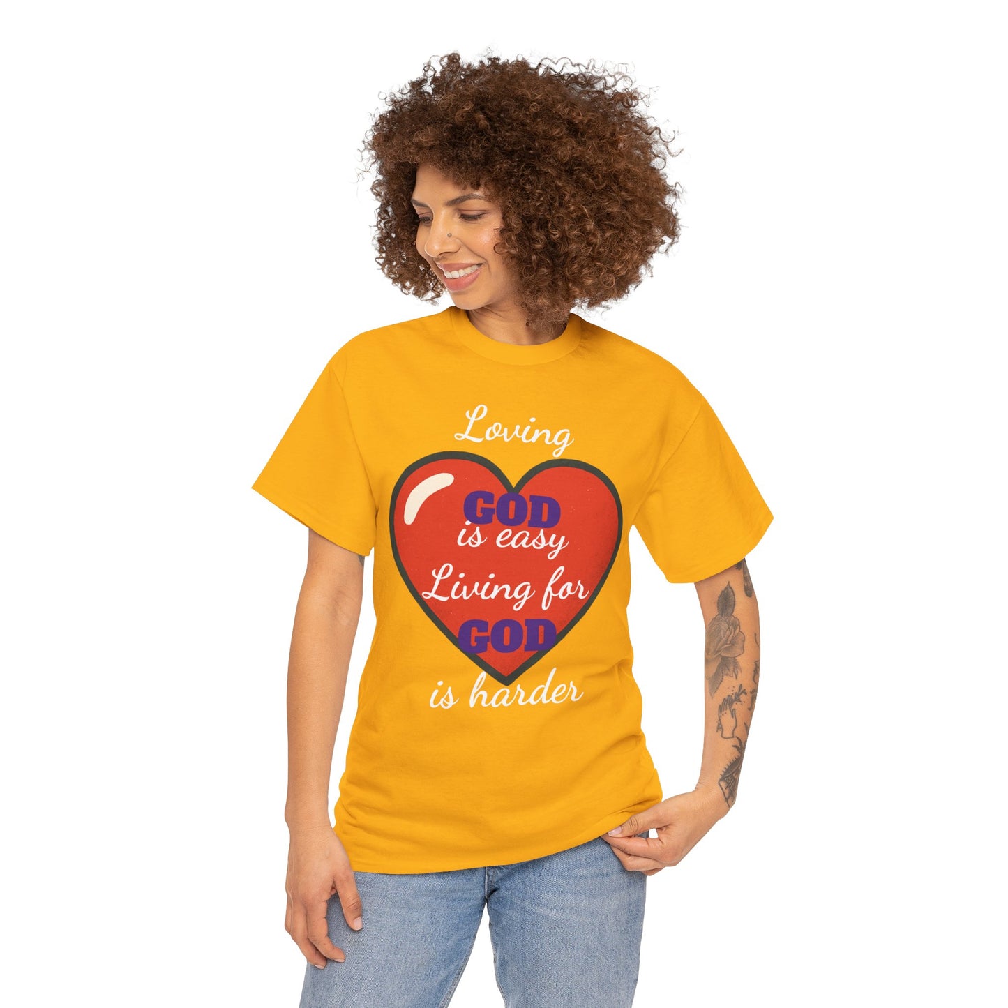 Loving God is easy Heavy Cotton Tee, Christian T-Shirt, Faith-Based Apparel, Inspirational Gift, Casual Wear