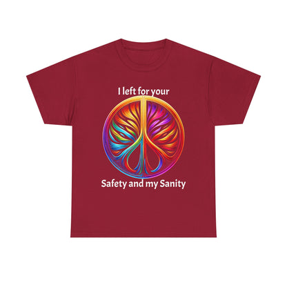 Colorful Tree of Life Peace sign Unisex Heavy Cotton Tee, I left for your safety