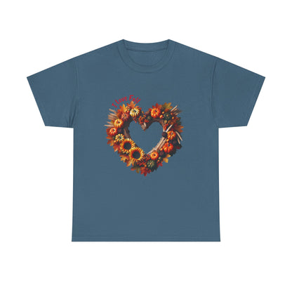 Heartfelt Love Fall Unisex Heavy Cotton Tee, Autumn Gift, Cozy Fall Style, Seasonal Tee, Heart Design, Casual Wear