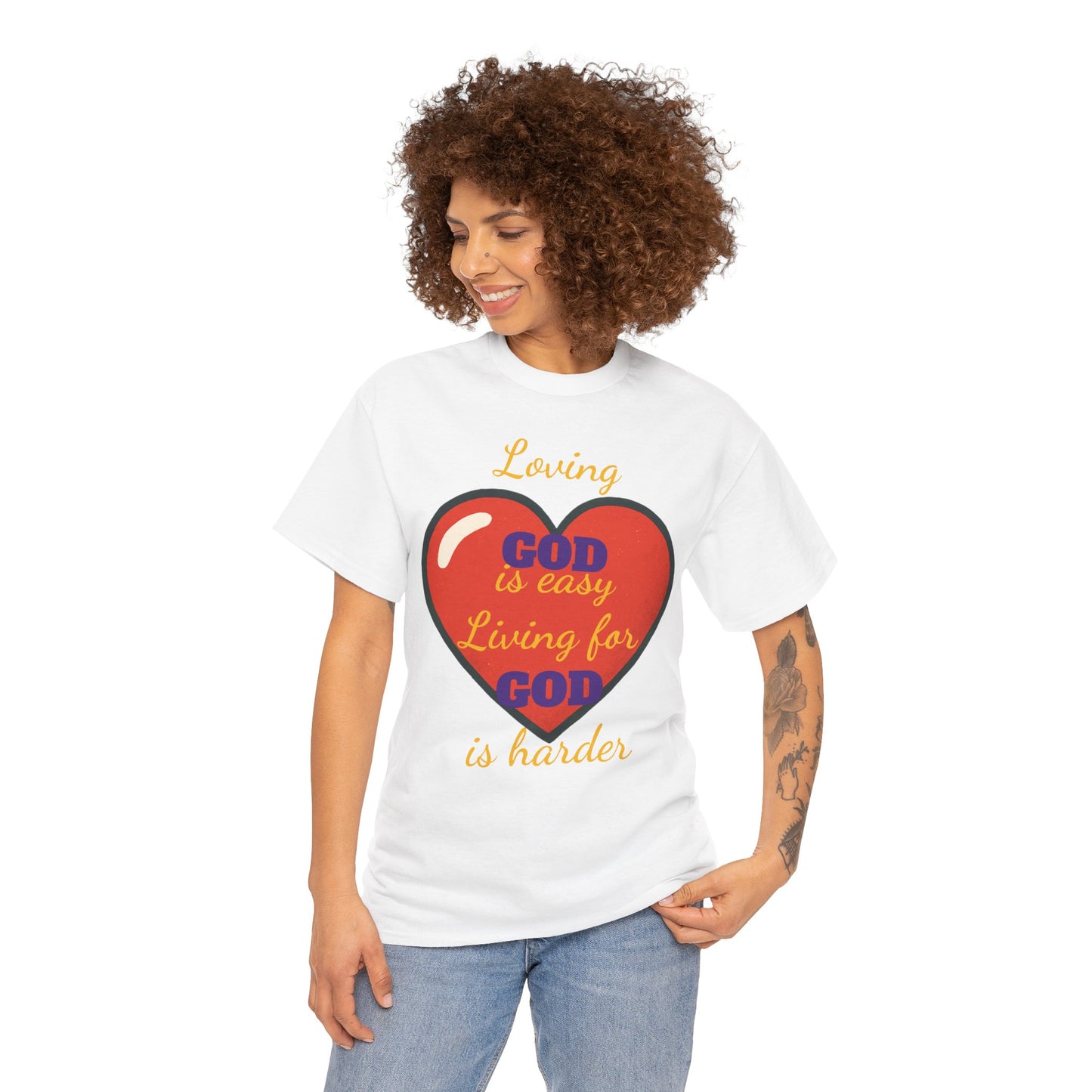 Loving God is easy Heavy Cotton Tee, Christian T-Shirt, Faith-Based Apparel, Inspirational Gift, Casual Wear
