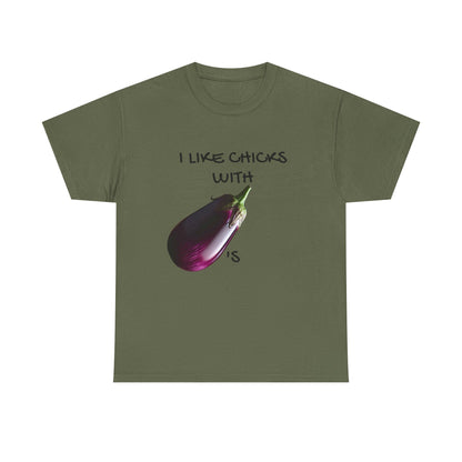 Funny Unisex Heavy Cotton Tee - "I Like Chicks with Eggplants" T-Shirt for Casual Wear