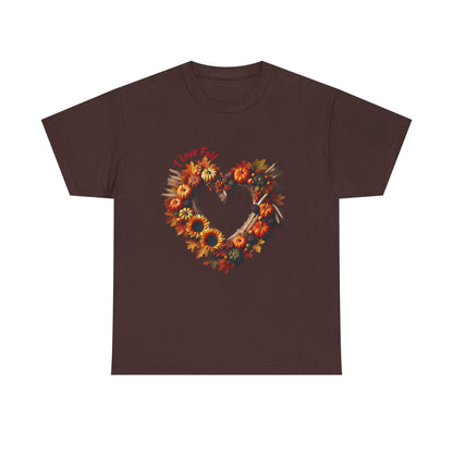 Heartfelt Love Fall Unisex Heavy Cotton Tee, Autumn Gift, Cozy Fall Style, Seasonal Tee, Heart Design, Casual Wear
