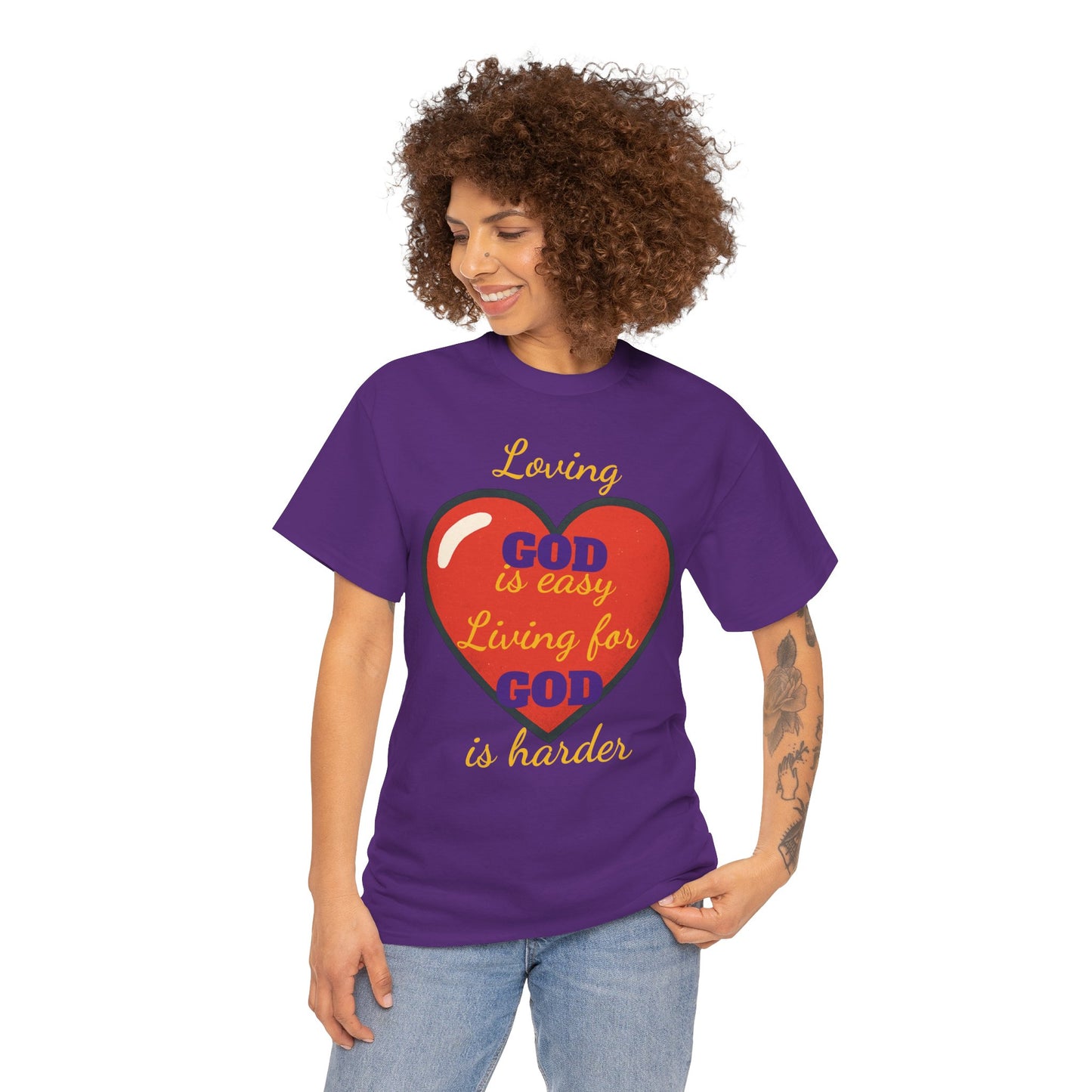 Loving God is easy Heavy Cotton Tee, Christian T-Shirt, Faith-Based Apparel, Inspirational Gift, Casual Wear