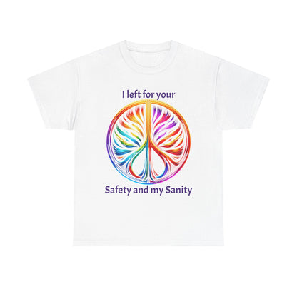 Colorful Tree of Life Peace sign Unisex Heavy Cotton Tee, I left for your safety