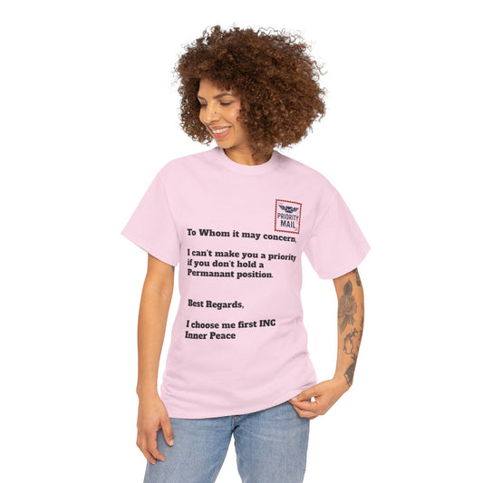 Priority Mail Unisex Heavy Cotton Tee - Casual Statement Shirt, Gifts for Friends, Unique Humor Tee, Everyday Wear, Self-Care Apparel