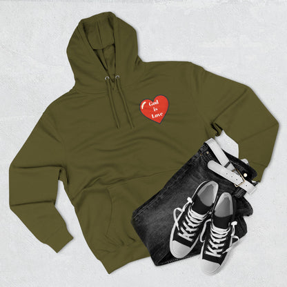 Three-Panel Fleece Hoodie with Heart and Love Design, Cozy Gift for Valentine's Day, Wearable Art, Comfort Wear, Affirmation Clothing