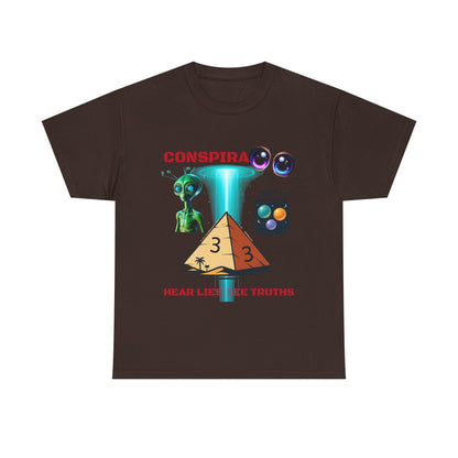 Unisex Heavy Cotton Tee - Conspiracy Theories Graphic Shirt, Casual Gift, Everyday Wear, Cool Tees for Men and Women, Unique Gift Idea